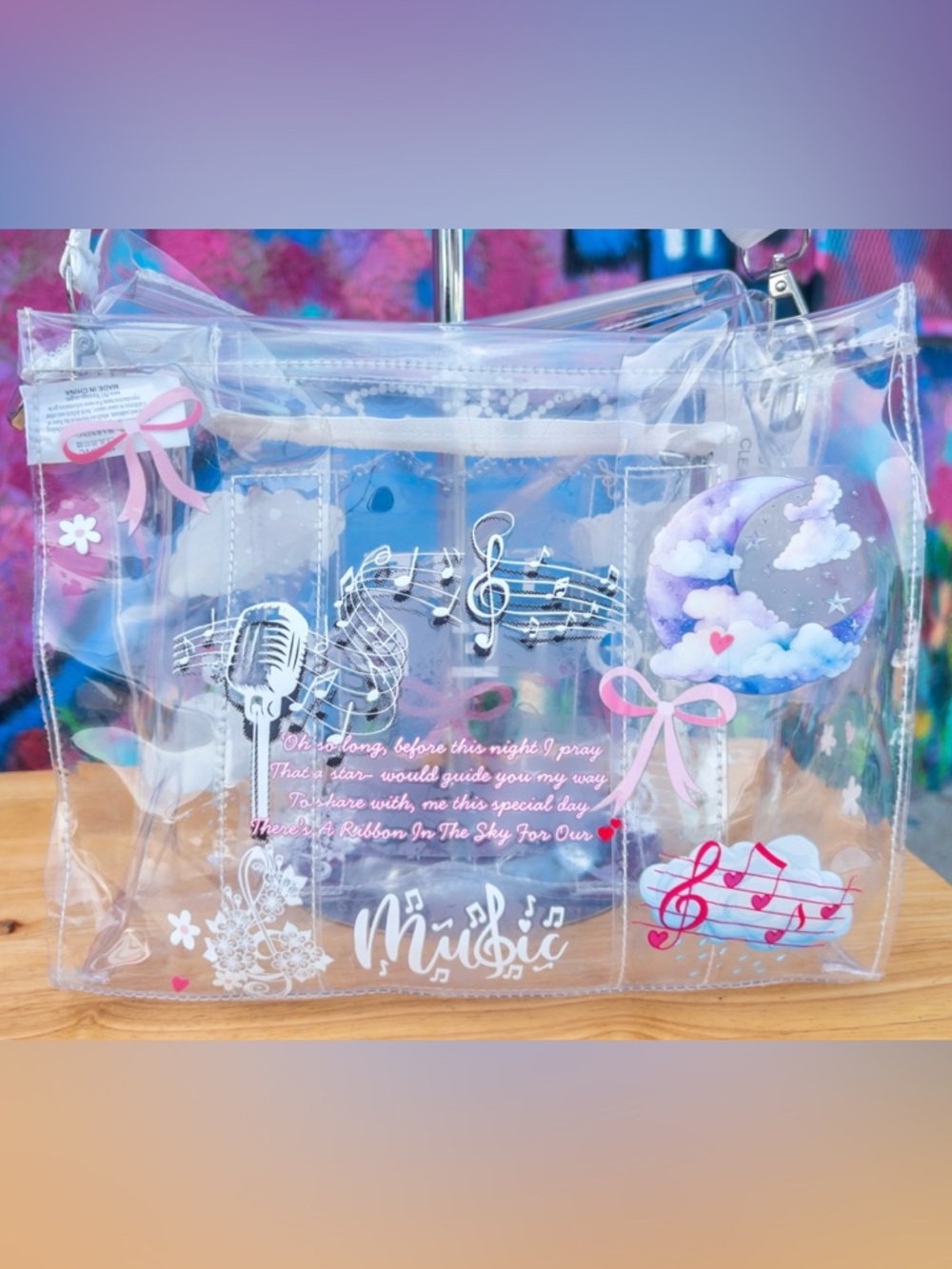 ‘GEMSTONE RIBBON’ Clear Medium Tote Bag 10” - Picture 4 of 8